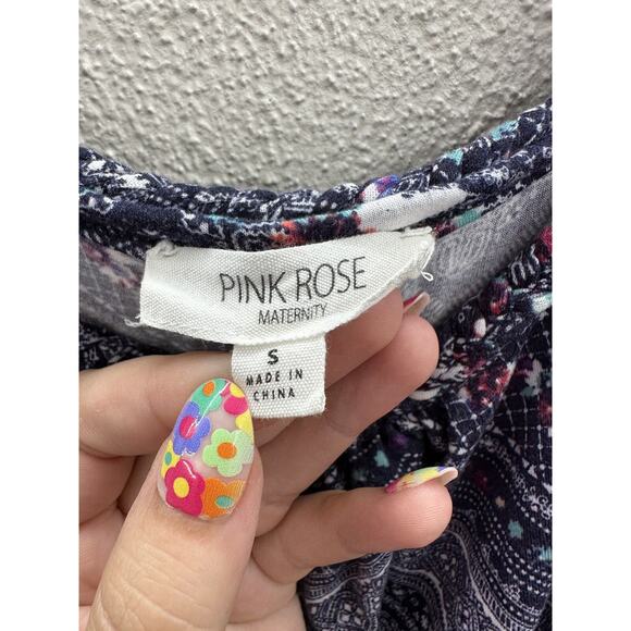 Womens Pink Rose Maternity Dress Size Small Sleeveless Blue Maxi - Picture 4 of 11